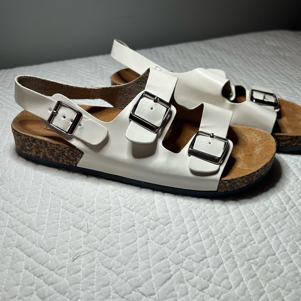 Kali women’s white sandals size 9 new double buckle cork - Picture 3 of 8